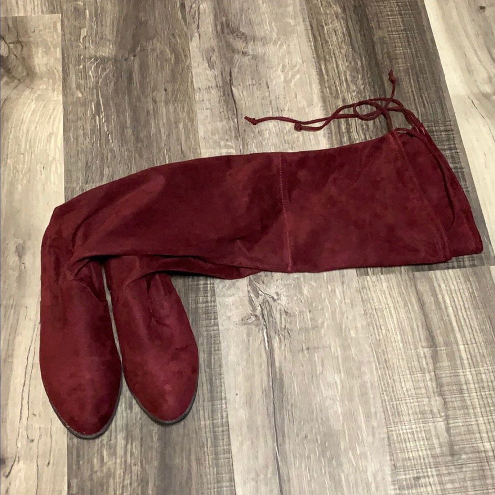 Burgundy over the knee boots